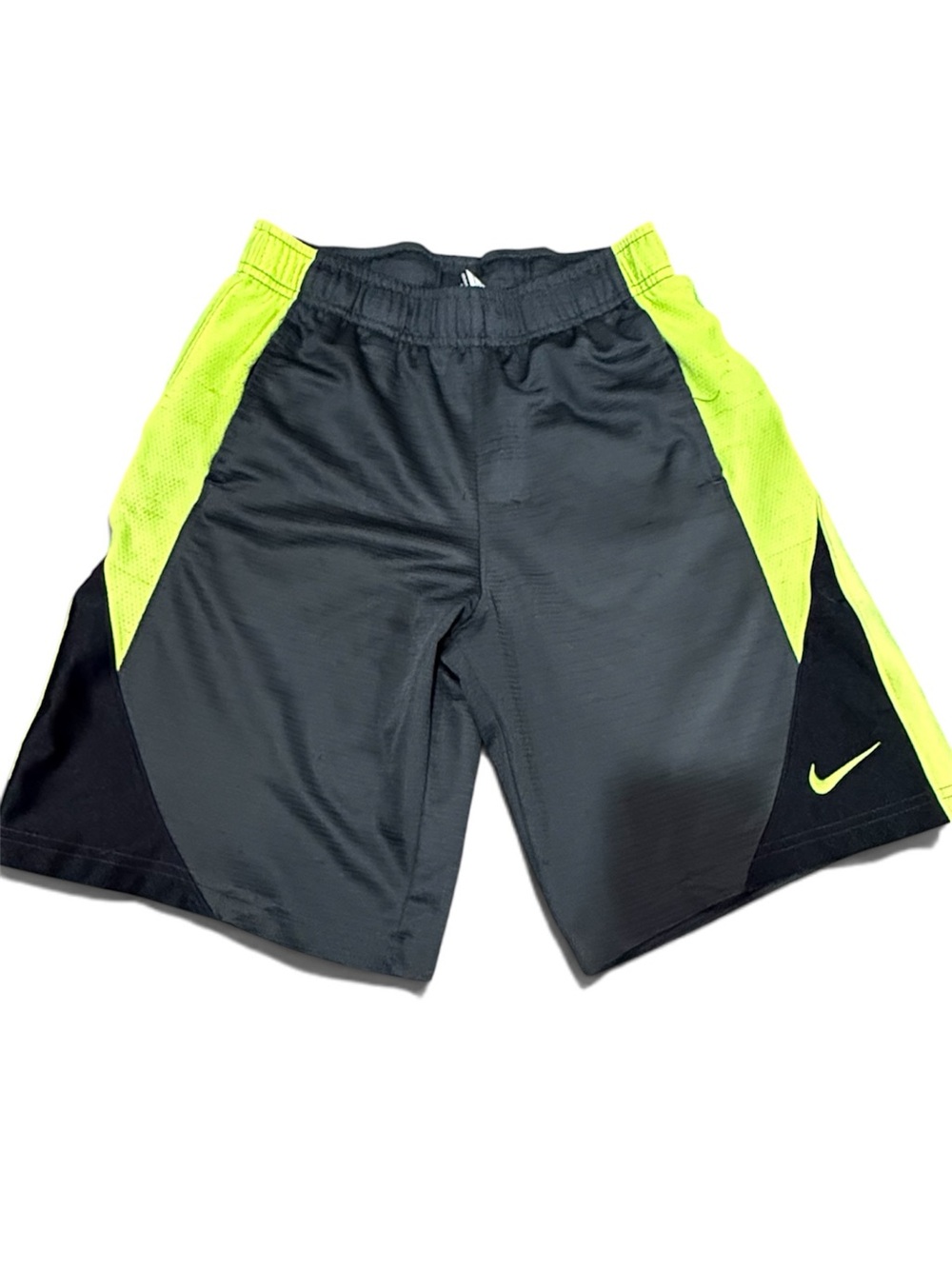 Nike Boys Athletic Shorts Black Gray Volt Green Dri-FIT Size S